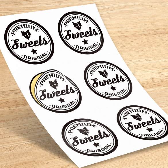 Black and white printing services for non-reflective circular stickers. 