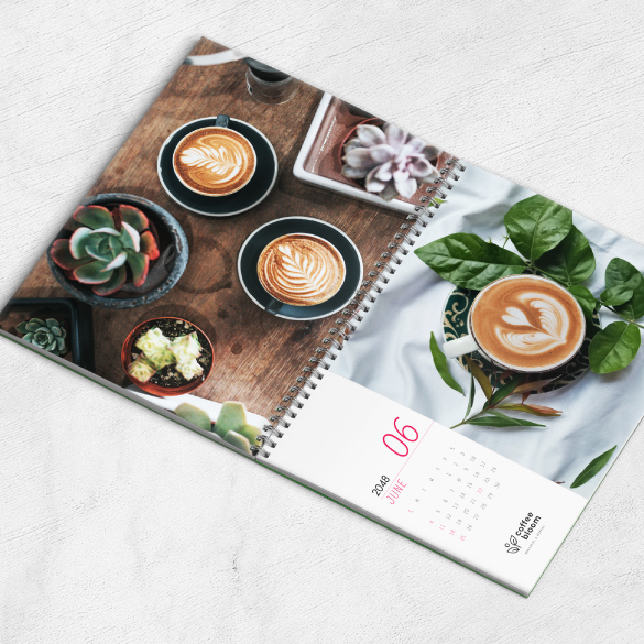 A4-sized lightweight calendar printing with dual-tone cardboard cover and back, and dull matte paper