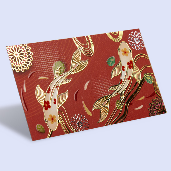 Tactile Business Card with Chinese flowers and traditional patterns, with 3D foil stamping and UV