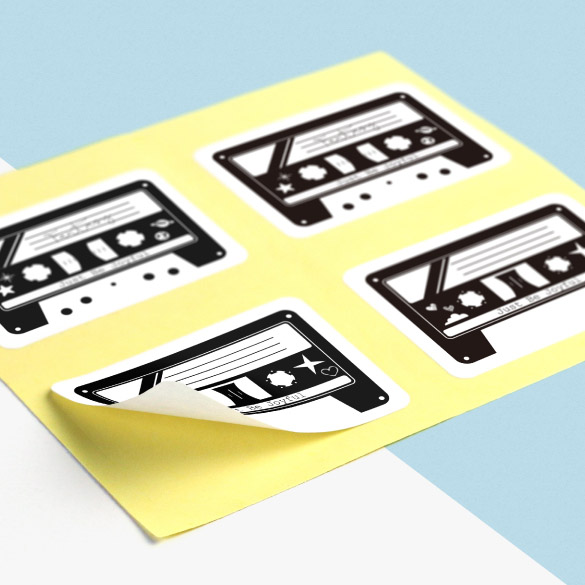 Black and white retro-style stickers that are highly durable and easy to peel and stick.