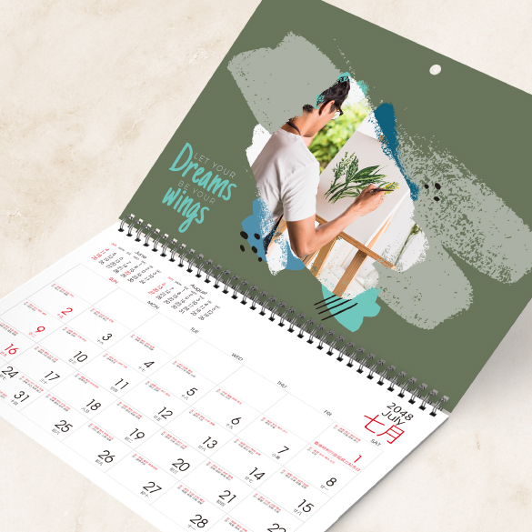 Hong Kong wall calendar with a lightweight design, featuring personalized company logos and promotional messages.
