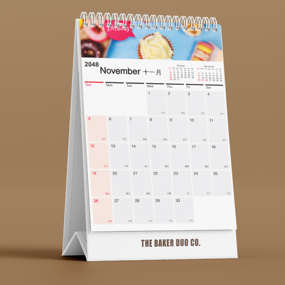 desk calendar features the  Hong Kong public holidays and is printed on 250g white card for the cover and inner pages. 