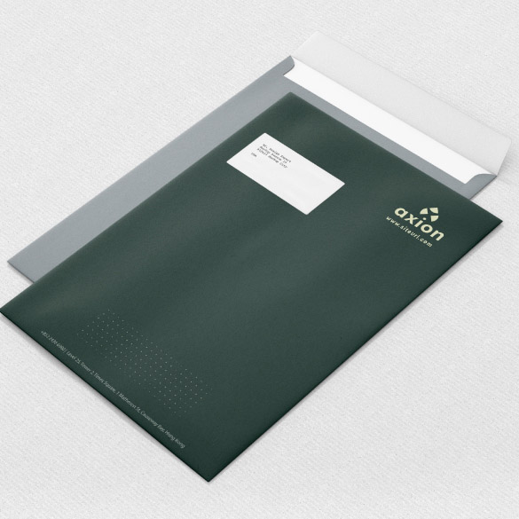 minimalist-designed paper envelopes feature an interior window, allowing for easy display of information.