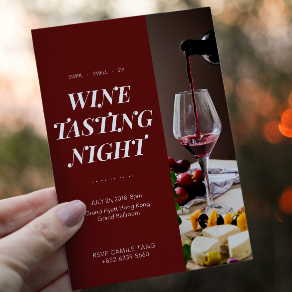 Invitation cards for wine tastings have the event's time and address printed on them, which are clear and prominent.
