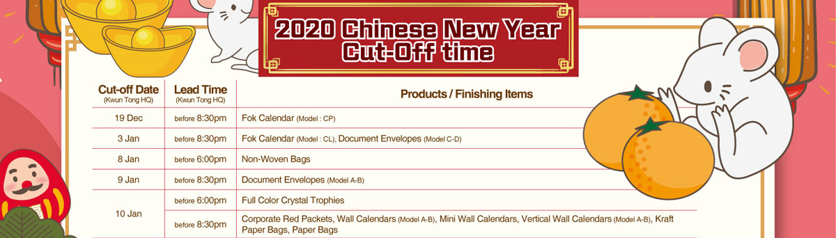 2020 Chinese New Year Cut-off Time